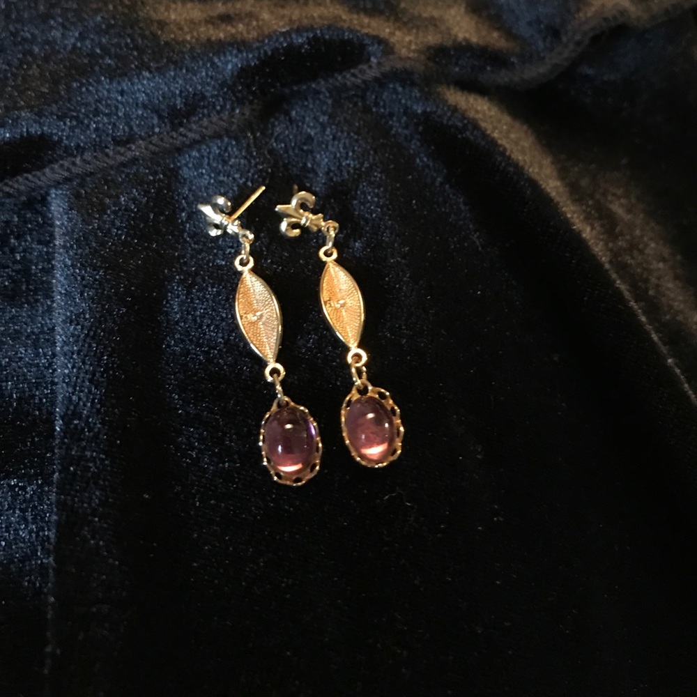 Vintage Amethyst Goldtone Dangling Earrings - Picture 2 of 5